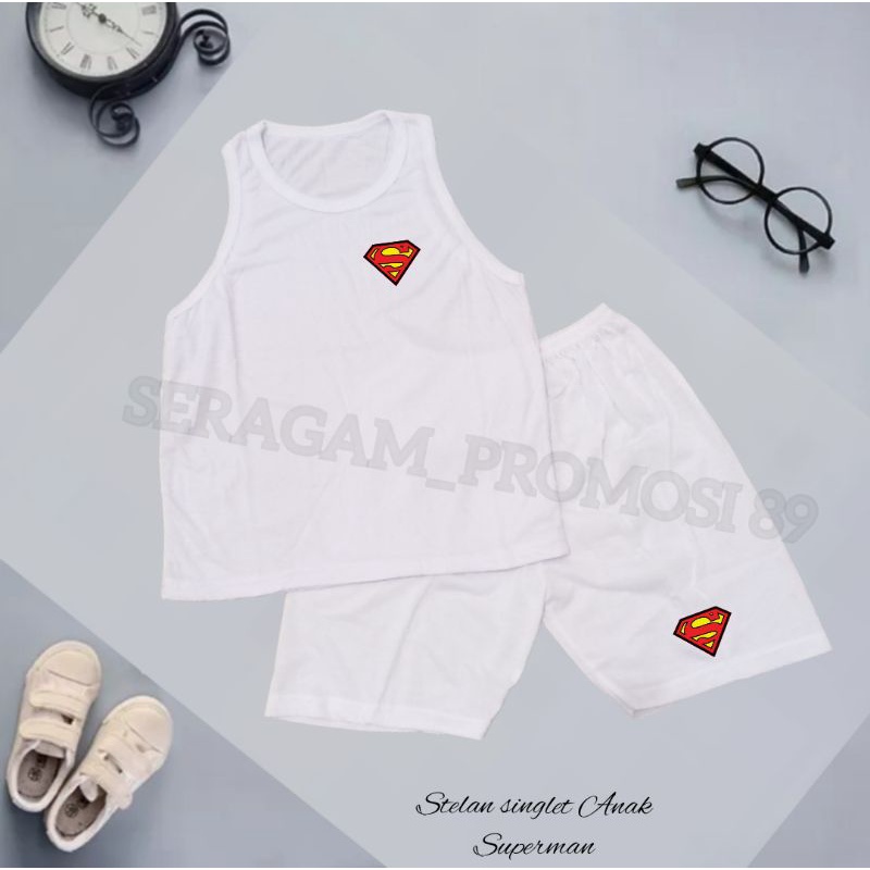 singlet stelan anak unisex motif SUPERMAN / singlet set celana anak-anak / singlet anak usia 2th - 11th / stelan tank top anak / Singlet cotton anak / TERMURAH stelan anak / kaos anak tanpa lengan / singlet katun anak / stelan anak rumahan