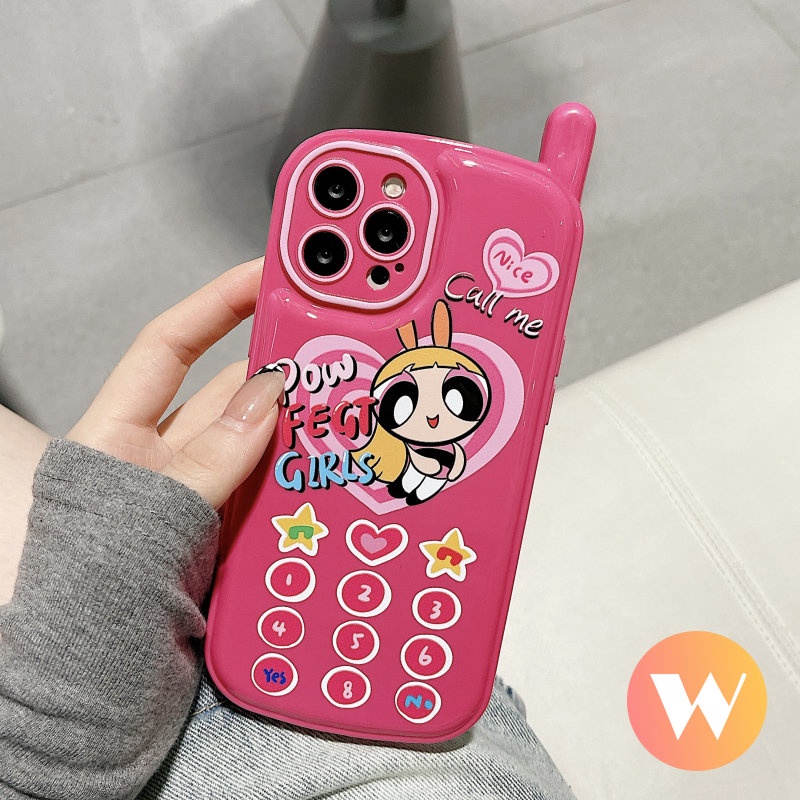 IPHONE Retro Vintage Personality Cellular Soft Case Kompatibel Untuk Iphone11 7 8 Plus 11 13 12 14 Pro Max XR X XS Max SE Cinta Hati Lucu The Powerpuff Girls Phone Shape Air Cushion Cover