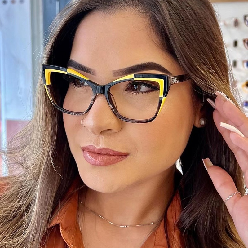 Tr90 Kacamata Pemblokiran Cahaya Biru Untuk Wanita Cat Eye Frame Splicing Warna