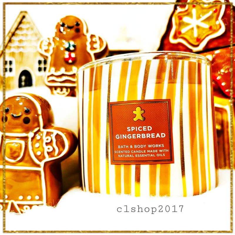 BATH AND BODY WORKS BBW SPICED GINGERBREAD 3 WICK SCENTED CANDLE MADE WITH ESSENTIAL OILS 411 G