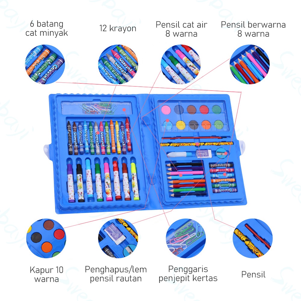 Sweetybayi 68pcs Pensil warna set Crayon krayon mewarnai set Alat menggambar mewarnai