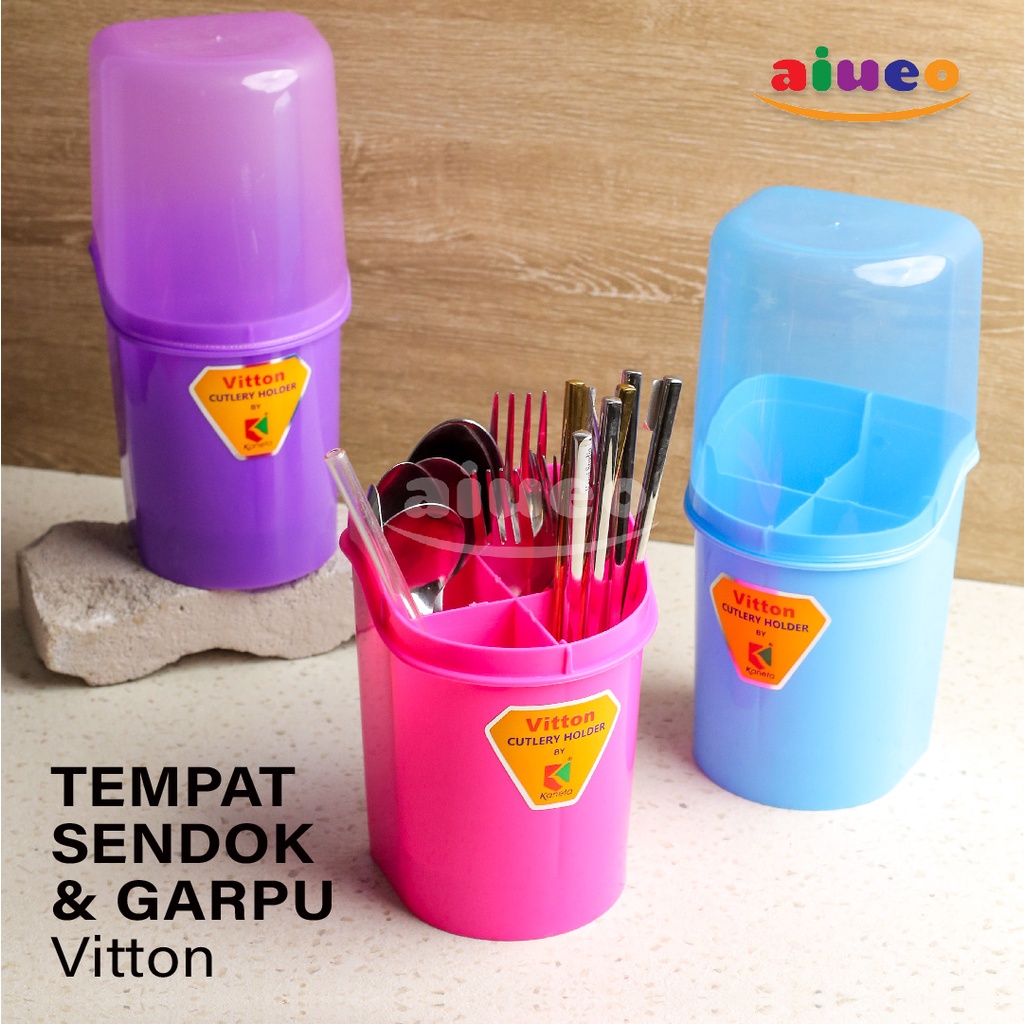 AIUEO | Cutlery Holder Tempat Sendok Garpu Sumpit Plastik Alat Makan Tertutup Warna Random | Holder murah | Tempat sendok plastik | Sendok garpu plastik grosir