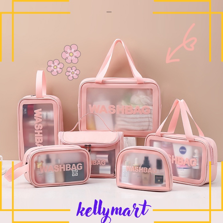 Tas Kosmetik Transparant WASHBAG Pouch Travel Make Up Bag Organizer Dompet Kosmetik Toiletry Waterproof Pouch Kosmetik Transparant Travel