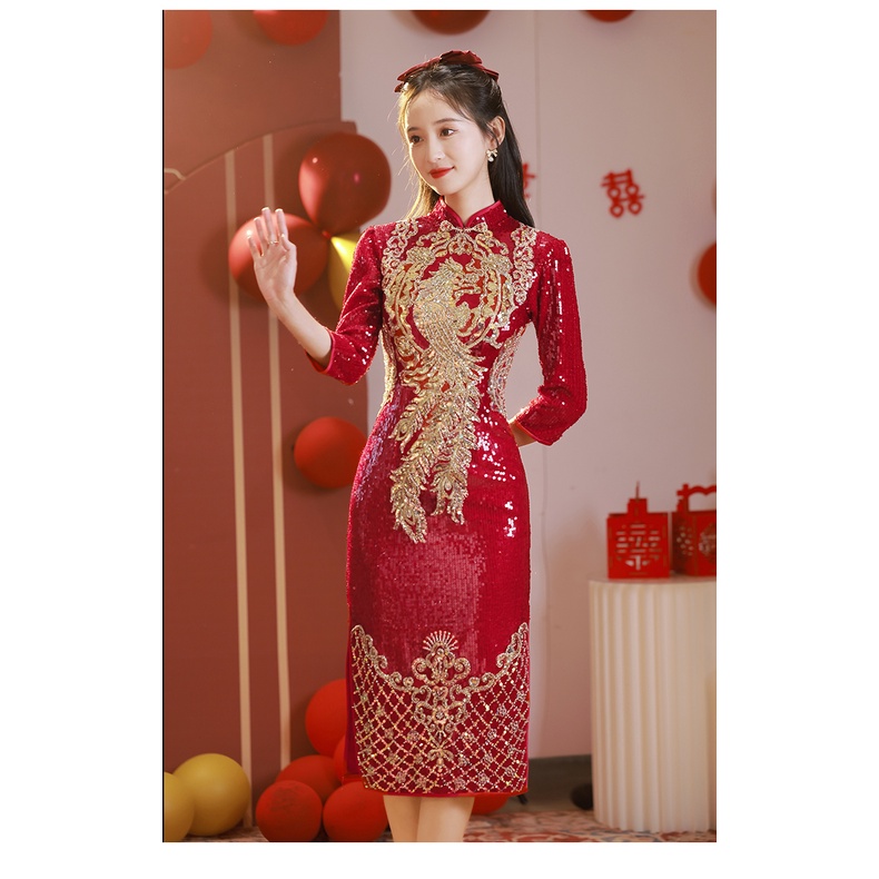 Gaun Pesta D22030 Cheongsam Merah Mermaid Sangjit Dress Gown