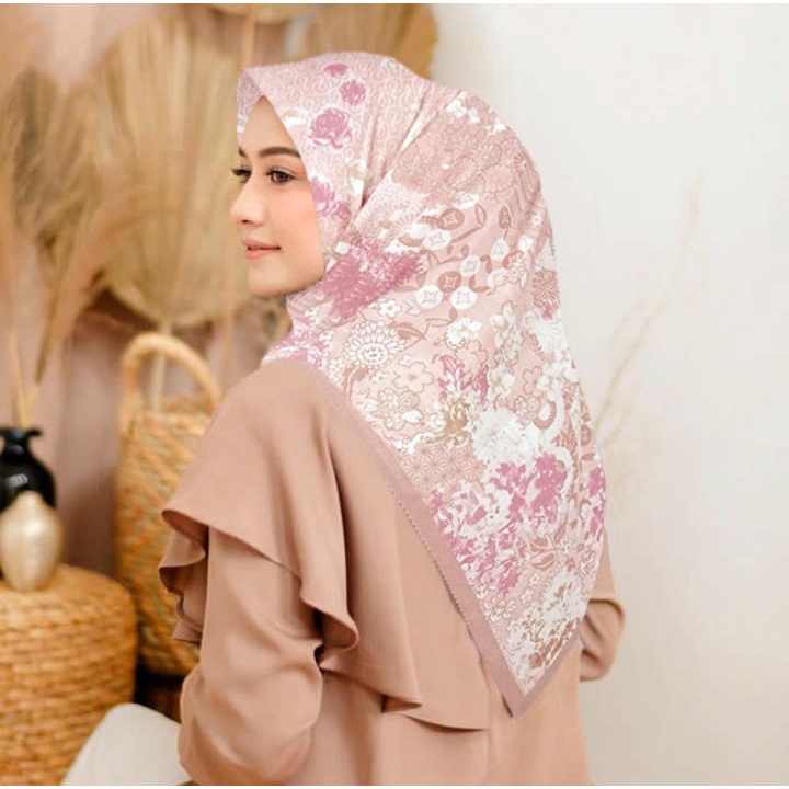 Diskon !! Hijab Segiempat Voal Motif Shine Flower Dusty | Jilbab Voal | Kerudung Segiempat Voal