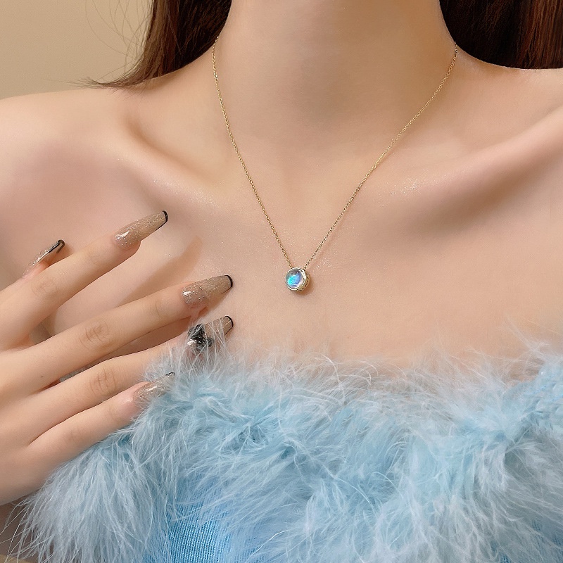 Mewah Mimpi Biru Baja Titanium Kalung Wanita Fashion Choker Necklaces