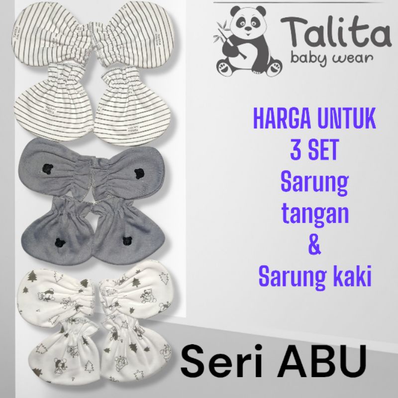 3 Set Sarung Tangan Dan Sarung Kaki Bayi Baru Lahir Newborn Seri Abu talitababy