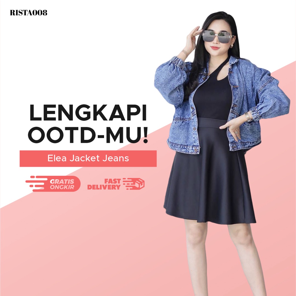 Elea Jacket Jeans Jaket Outer Atasan Wanita Outfit Remaja Ootd Hijab Kekinian Terlaris Termurah