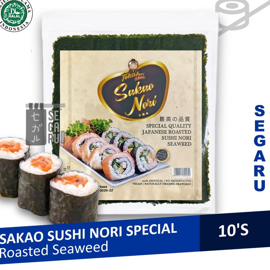 

[PRODUK HYJBS] Sakao Nori Sushi Spesial 10 Sheet Sushi Roasted Rumput Laut Halal MUI ALG