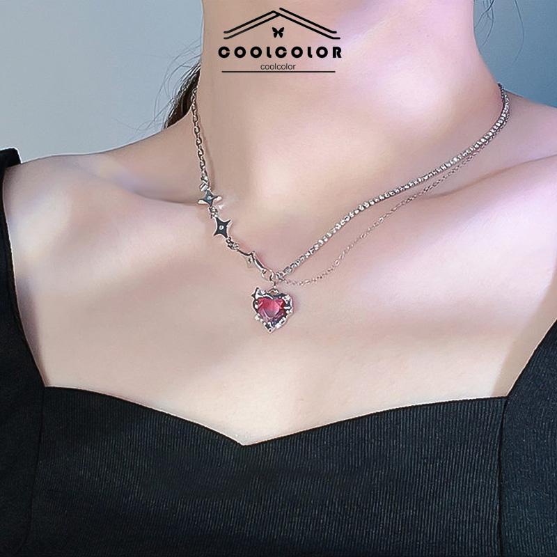 COD❤️Kalung Wanita Square Zircon Lapisan Ganda Rantai  Hip Hop   Musim Dingin Musim Gugur  Desain Sense- cl