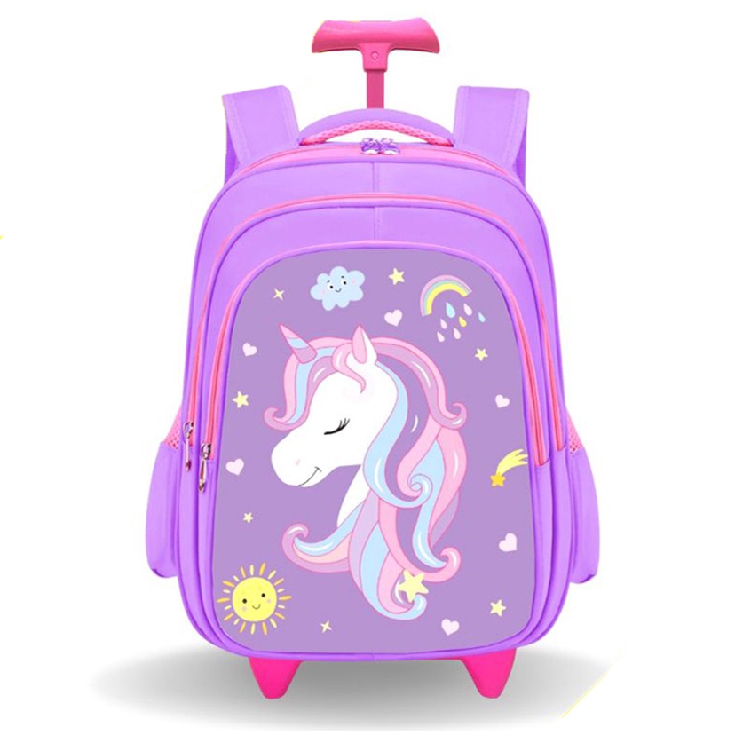 Tas Ransel Troli Anak Perempuan SD Karakter Unicorn Tas Sekolah Import Ransel Troly 3D Emboss Tas Anak Cewe SD Timbul