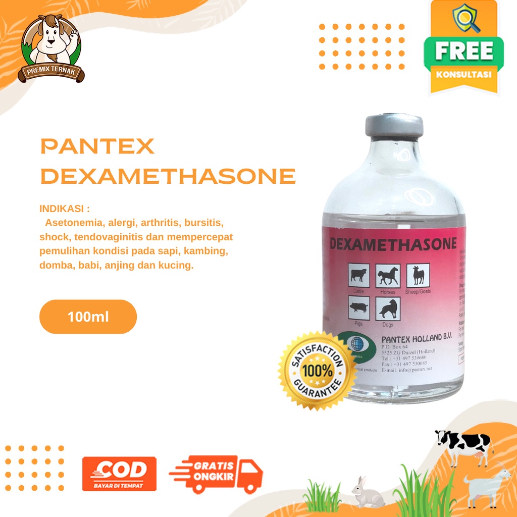 PANTEX DEXAMETHASONE 100 ml - Obat Anti Inflamasi Ternak Pantex Holland Dexamethason - Dexa 100 ml - Obat sapi - Obat kambing - Mirip Glucortin