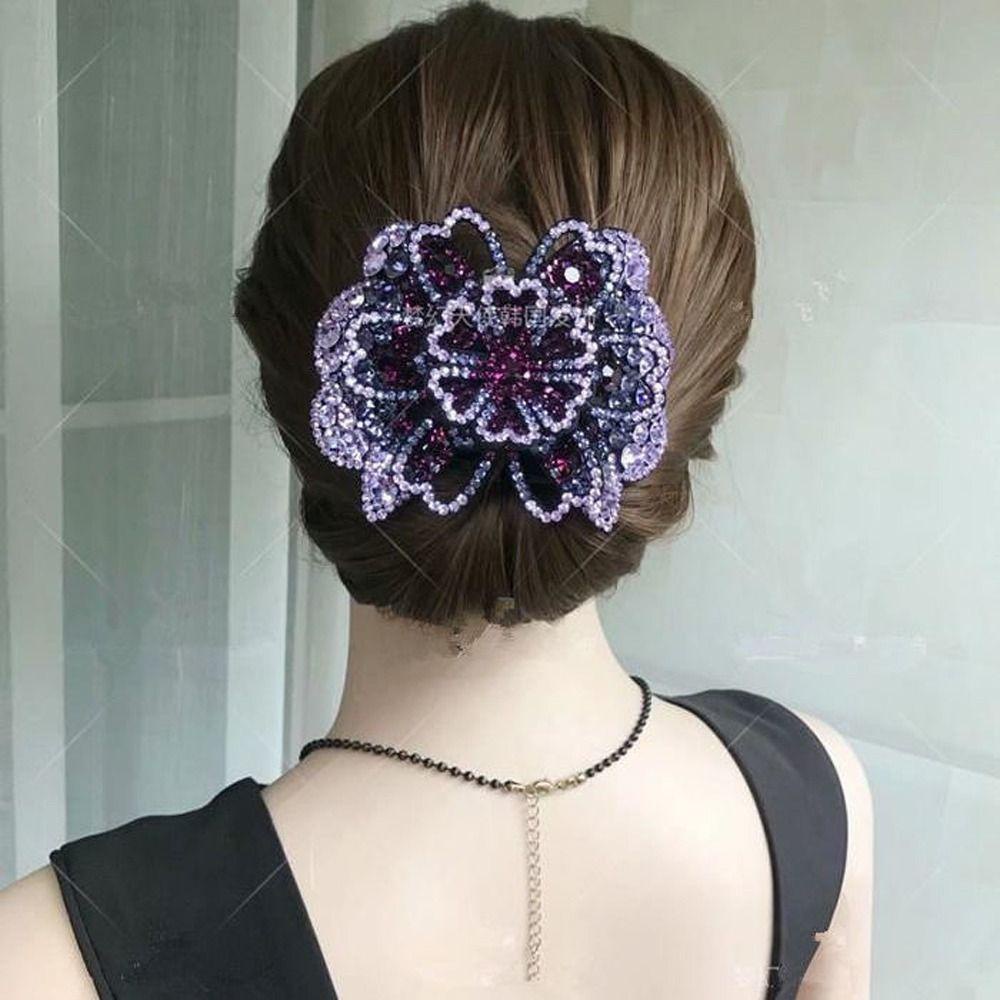 Mxbeauty Wanita Klip Rambut Elegan Berkilau Shiny Flower Headwear Ponytail Holder Berlian Imitasi Alloy Multi-Warna Klip Rambut Ekor Kuda