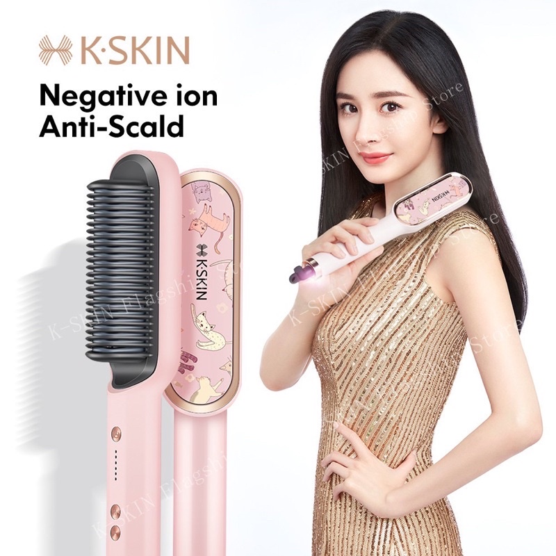 2 In 1 Sisir Pelurus Dan Pengeriting Rambut K-SKIN KD380 Hair Straightener Comb Negative Ion Hair Cu