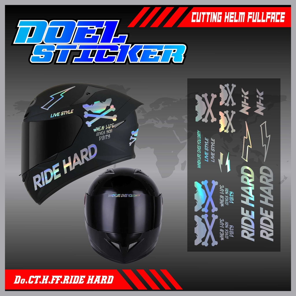 Sticker Cutting Helm Full Face Hologram RIDE HARD Doel