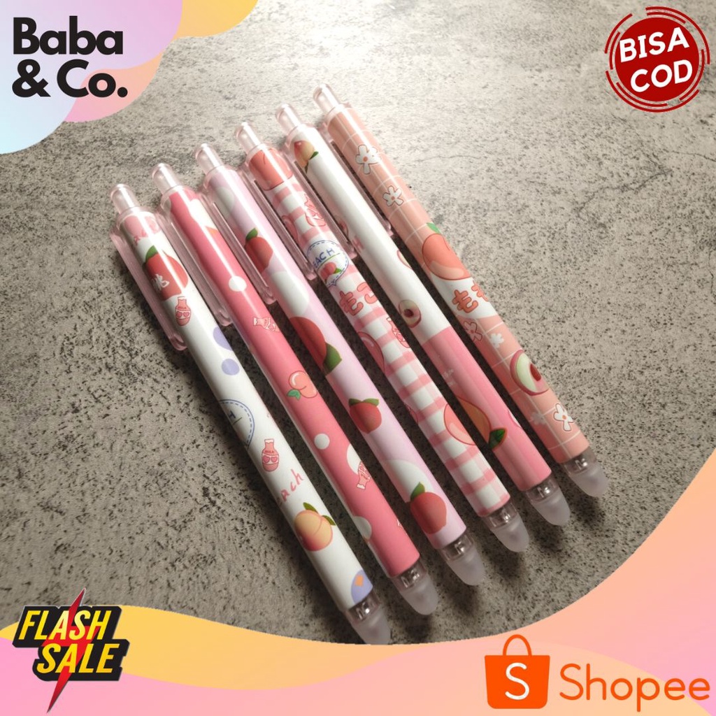 

PULPEN CETEK ERASABLE 1 SET ISI 6 BIJI MOTIF PEACH PEN MEKANIK BISA HAPUS LUCU UNIK MURAH ALAT TULIS SEKOLAH KANTOR ATK MURAH BISA COD