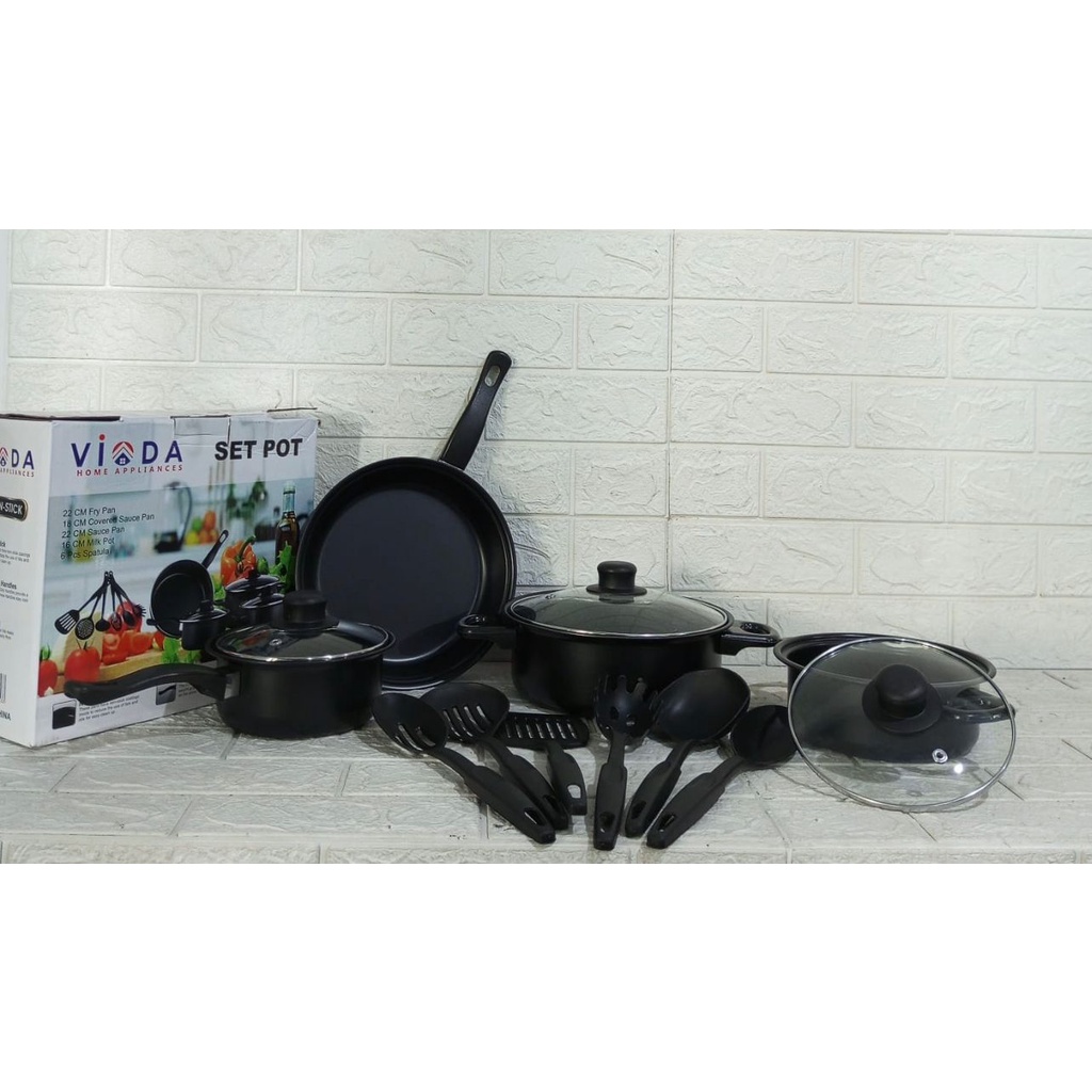 ALAT MASAK 1 SET ISI 13 PCS WARNA WARNI / PANCI STAINLESS STEEL COOKWARE FREE PACKING DUS VD