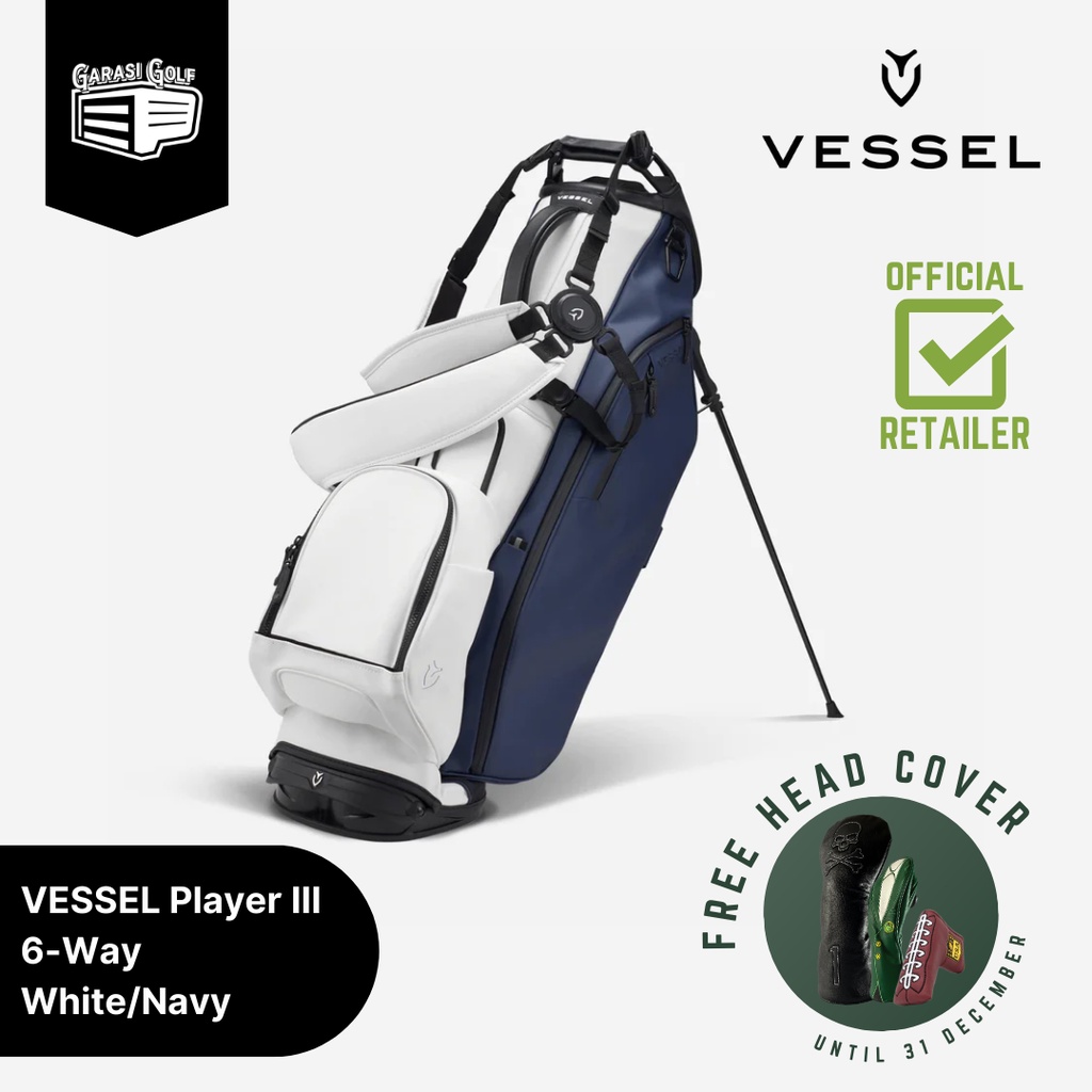 VESSEL Player III 6-Way Stand Bag Golf White/Navy - Tas Stick Original