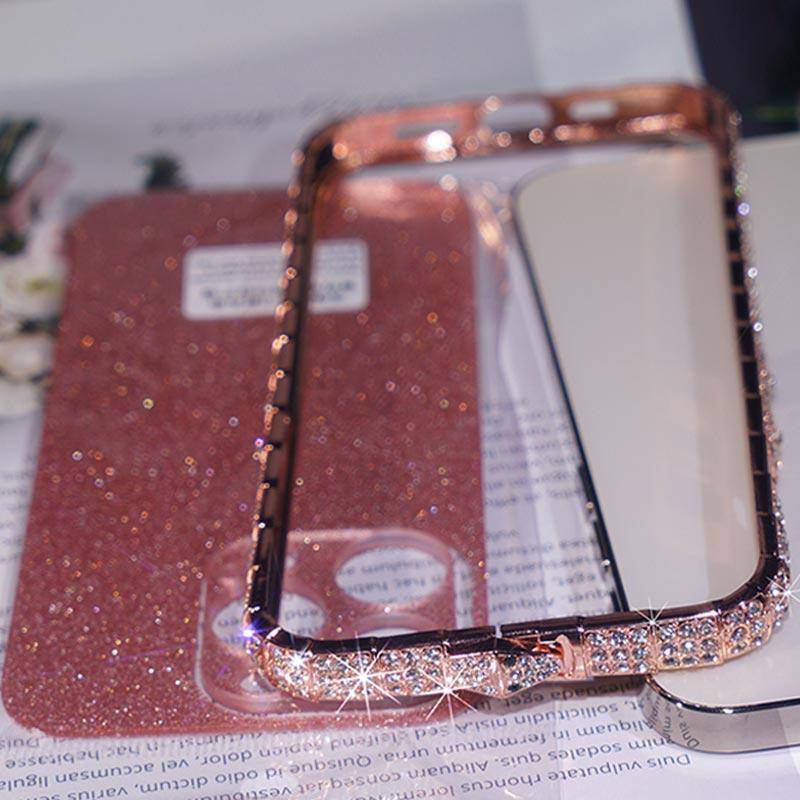 IPHONE Bingkai Bor Kepala Ular Logam Serbuk Glitter Akrilik Plat Belakang Casing Ponsel Untuk Iphone14 13 12 11 Pro Max Plus Penutup Berlian Mewah Untuk Iphone12Mini iPhone14Plus