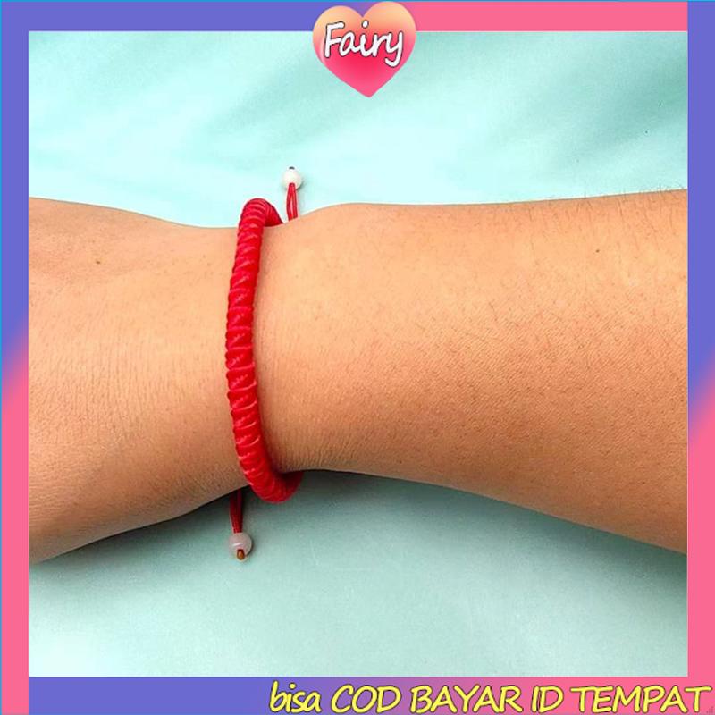 1Pcs Gelang Keberuntungan Rajut Handmade Adjustable Warna Merah Hitam Coffee untuk Pria / Wanita F