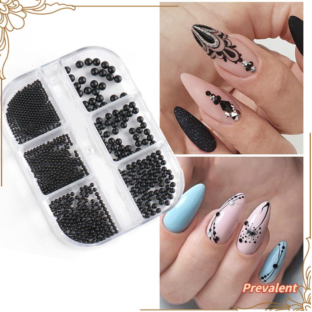 Preva 6kisi Dekorasi Nail Art Aksesori Mungil Stainless Steel 1-3mm Mini Ball Matte Black