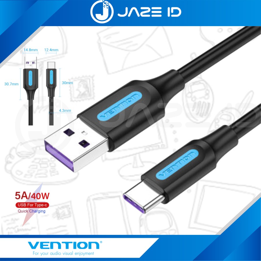 Vention Kabel Data USB Type C 5A Fast Quick Charge Android 1M 1.5M