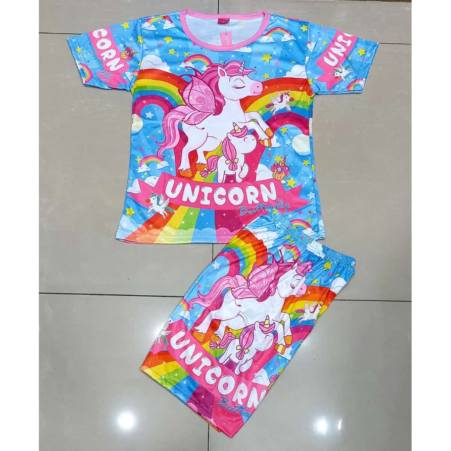 setelan anak perempuan unicorn | setelan anak cewek unicorn | setelan anak perempuan lengan pendek u