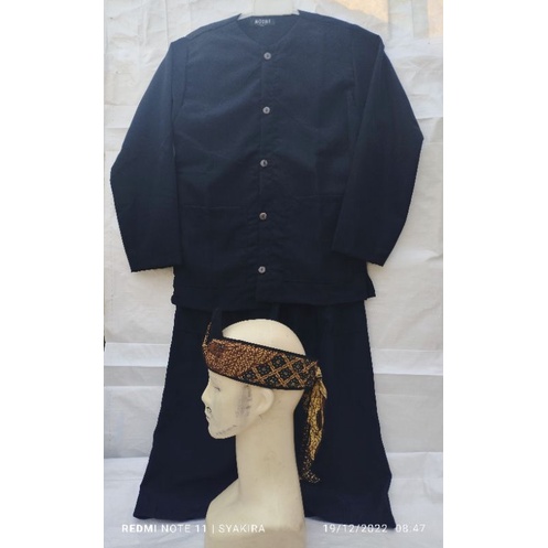 Stelan baju pangsi dewasa hitam polos free iket batik size S,M,L,XL
