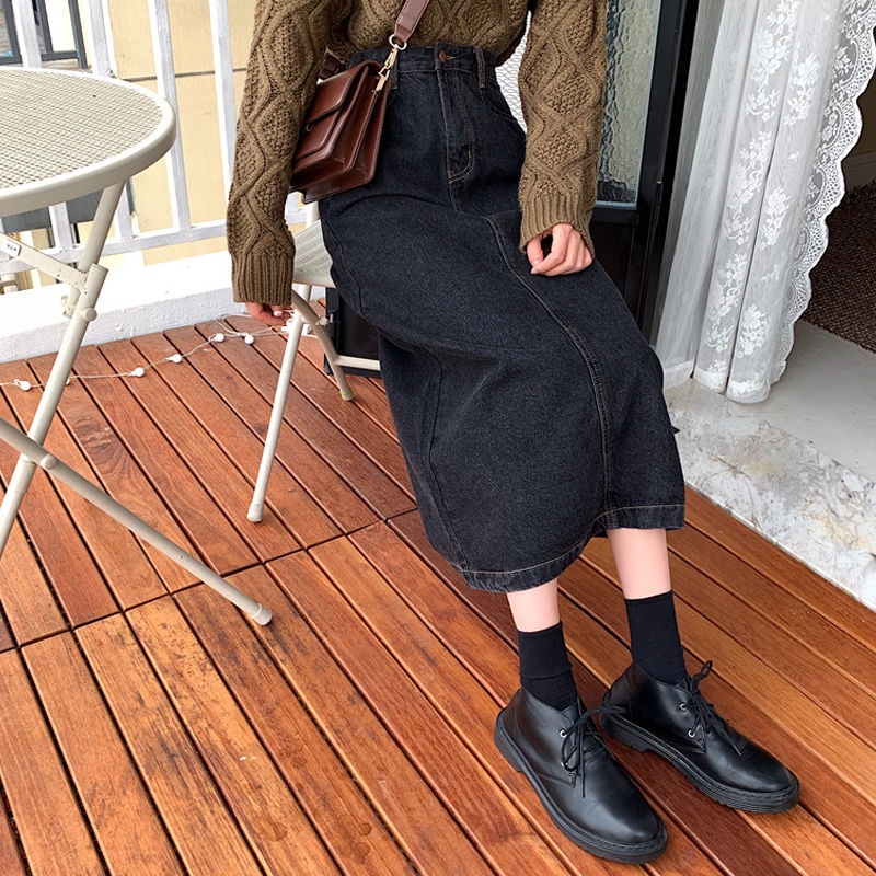 Rok A-line Highwaist Hitam / Rok Denim Fashion Diimpor / Rok Jeans Wanita Kasual Korea Style