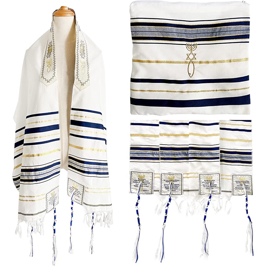 Tallit Jubah Orang Yahudi Israel Talit Tallith Tallis Talet Tallitot Kerudung Doa Agama Messianic Prayer Shawl Wear Jew Jewish Judaica Prophetik Kristen Mesianik Tzitzit Judaika Hebrew Ibrani