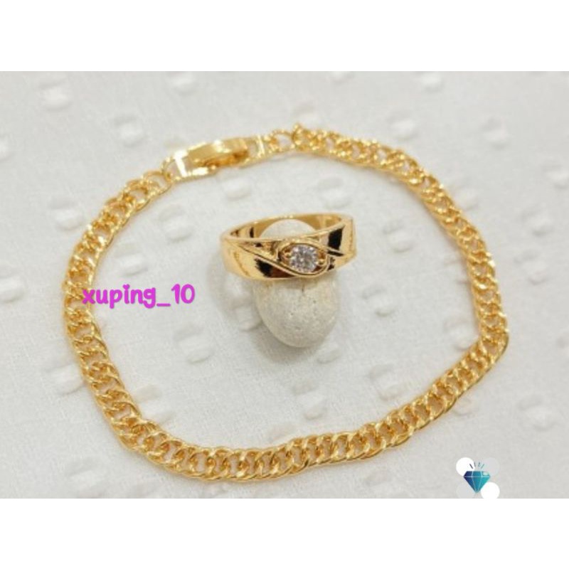 Set Perhiasan Wanita Gelang Cincin Mata Satu Lapis Emas Aksesoris Anti Karat Fashion Kekinian SLE-28