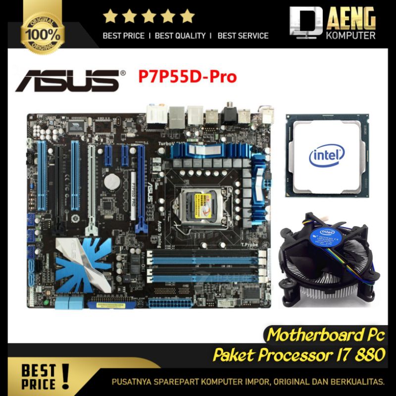 Motherboard Mainboard Mobo PC gaming Merk Asus P7P55D PRO paket Prosesor Intel Core i7 880 3.07 GHz 