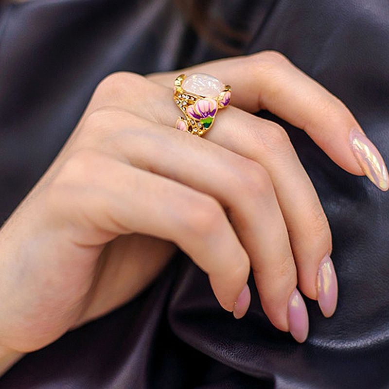 Vintage Romantis Bunga Cincin Untuk Wanita Kristal Resin Jari Cincin Handmade Perhiasan Boho Warna-Warni Daun Hadiah Pernikahan