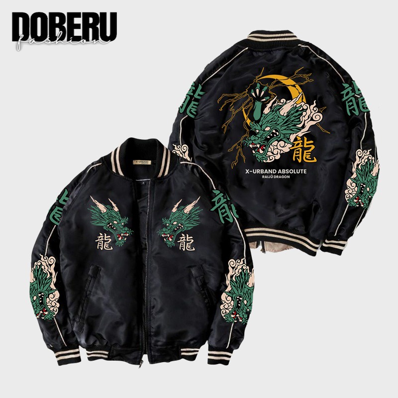 Jaket Sukajan Raiju Dragon Inazuma Japan Full Bordir Naga Shenron Jacket Japanese Style