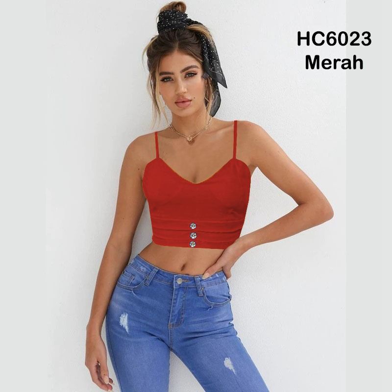 HC6023 Atasan Cotton Stretch Premium + Cup Bra / Atasan Tank Top / Atasan Blouse / Atasan Crop Top