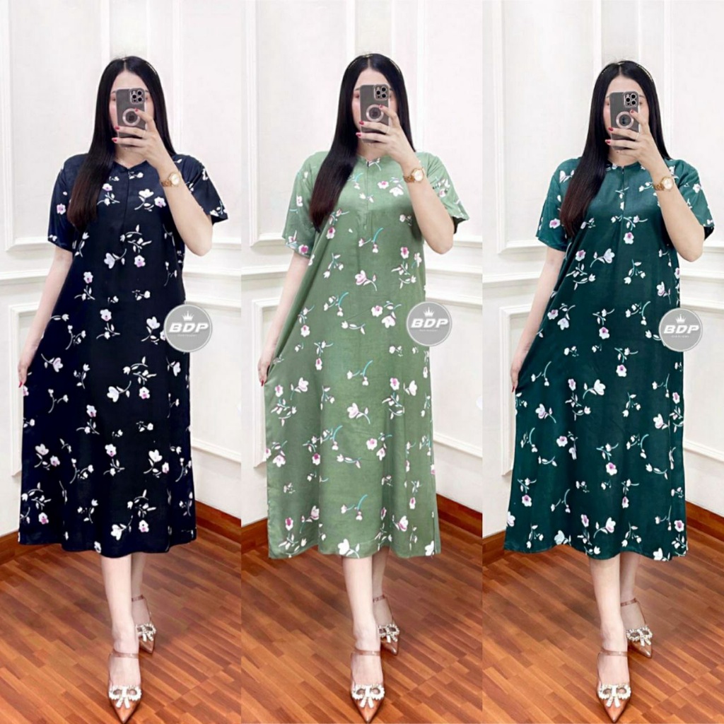 Dress Kimono Rayon Busui | Baju Tidur Wanita Daster Kekinian Kancing Depan