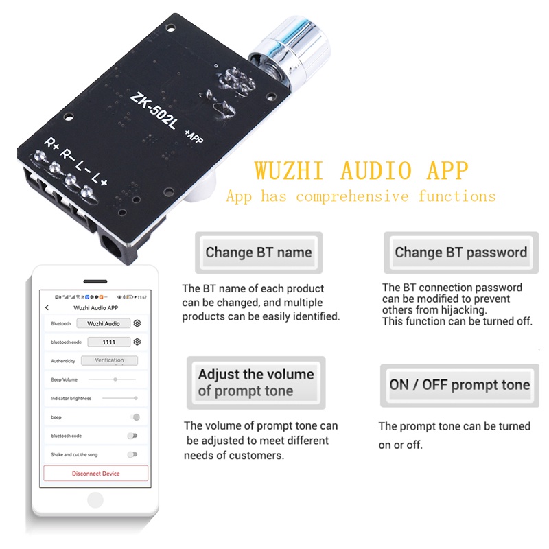 ZK-502L MINI 502MT ZK-1002T 100W ZK-1002L 100W ZK-HT21 5.0 Bluetooth Amplifier Papan Audio Nirkabel Digital Power 2X50W