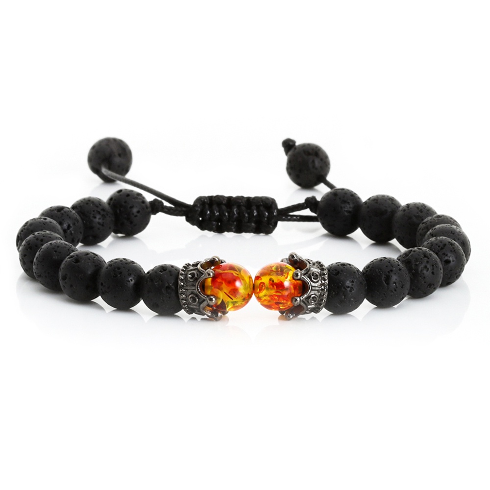 Gelang Manik-Manik Batu Lava Hitam Mahkota Pesona Tiger Eye Gelang Untuk Pria Wanita Braided Bracelets Handmade Adjustable Jewelry Pulseira