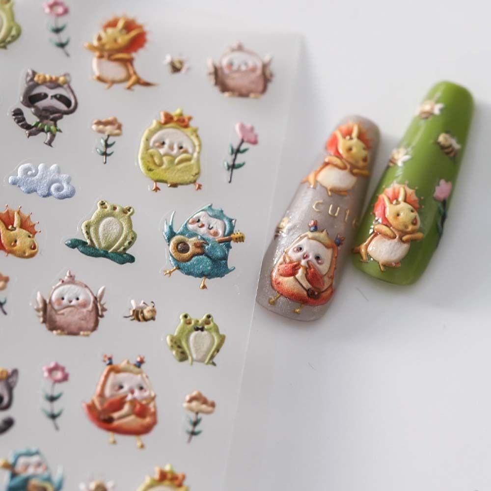 [Elegan] Kartun Stiker Kuku Wanita Relief Duffy Bear Manicure Aksesoris Gajah Bebek Nail Art Dekorasi