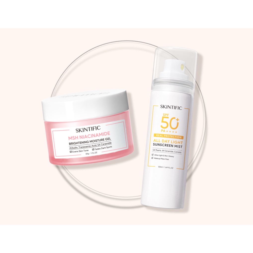 【Skintific Outlet Official】SKINTIFIC MSH Niacinamide Brightening Moisture Gel Krim Wajah Moisturizer + Sunscreen Spray Sunscreen Mist Sunblock Sun Protection