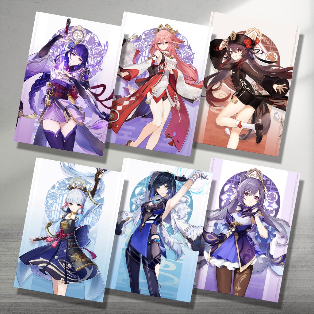Koleksi Poster A5 Anime Game Genshin Impact A2 - Ayaka Ganyu Eula HuTao Kazuha Keqing Klee Shenhe Shinobu Raiden Shogun Xiao Yae Miko Yelan Zhongli