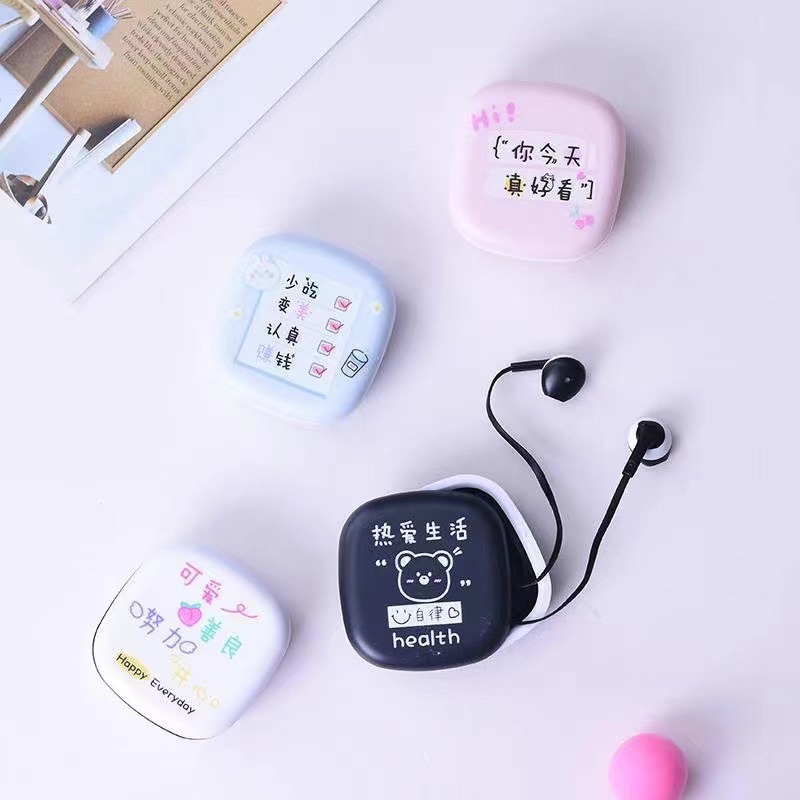 [XY 33 ] Set Headset Earphone motif sweet lovely lisan so cute + Wadah penyimpanan Earphone Motif karakter