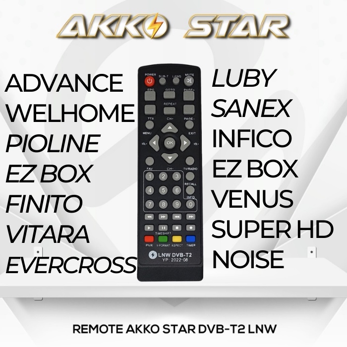 Remote STB Universal LNW Akko Star / Remot Set Top Box DVB-T2 Luby Sanex Advance Infico EZ Box Noise Venus Super HD Hinomaru Vitara DLL