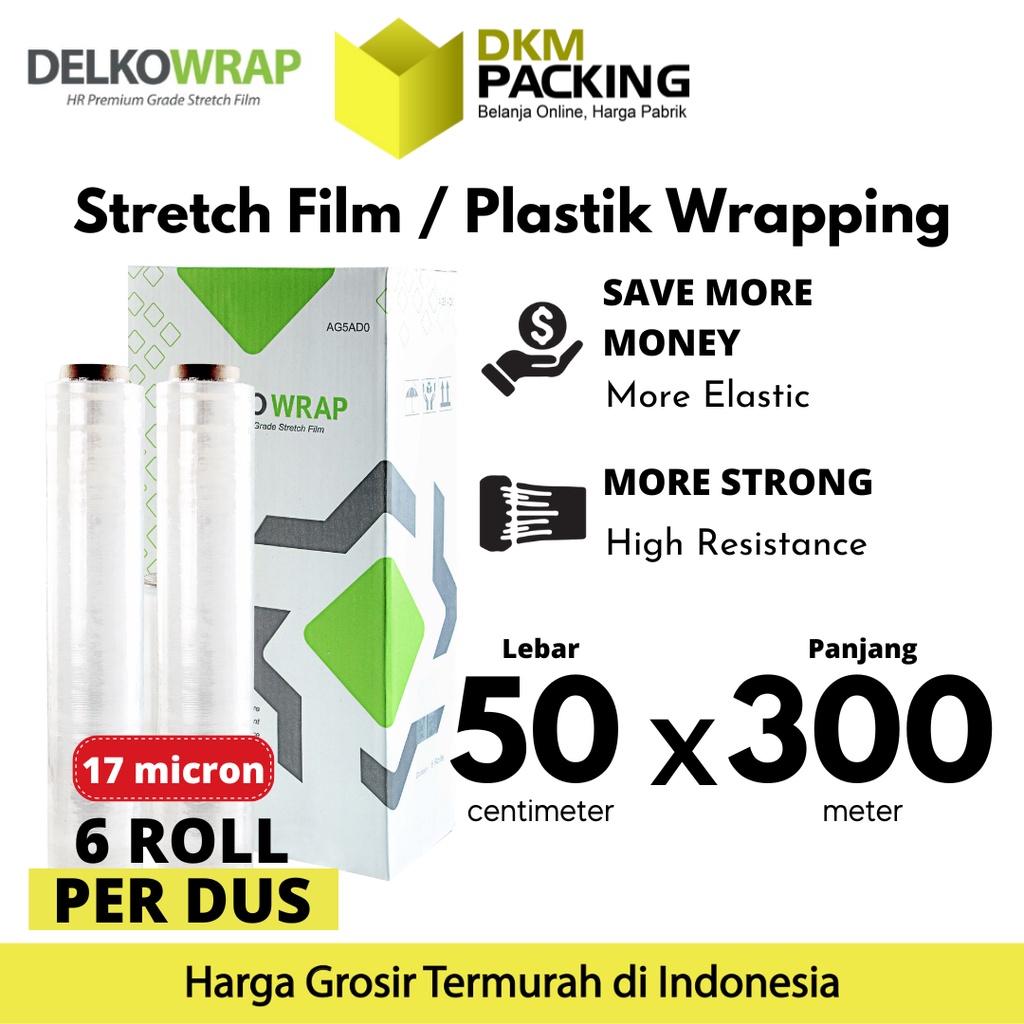 

Plastik Wraping Stretch Film 50cm x 300m BENING DELKOWRAP TEBAL KARGO / DUS
