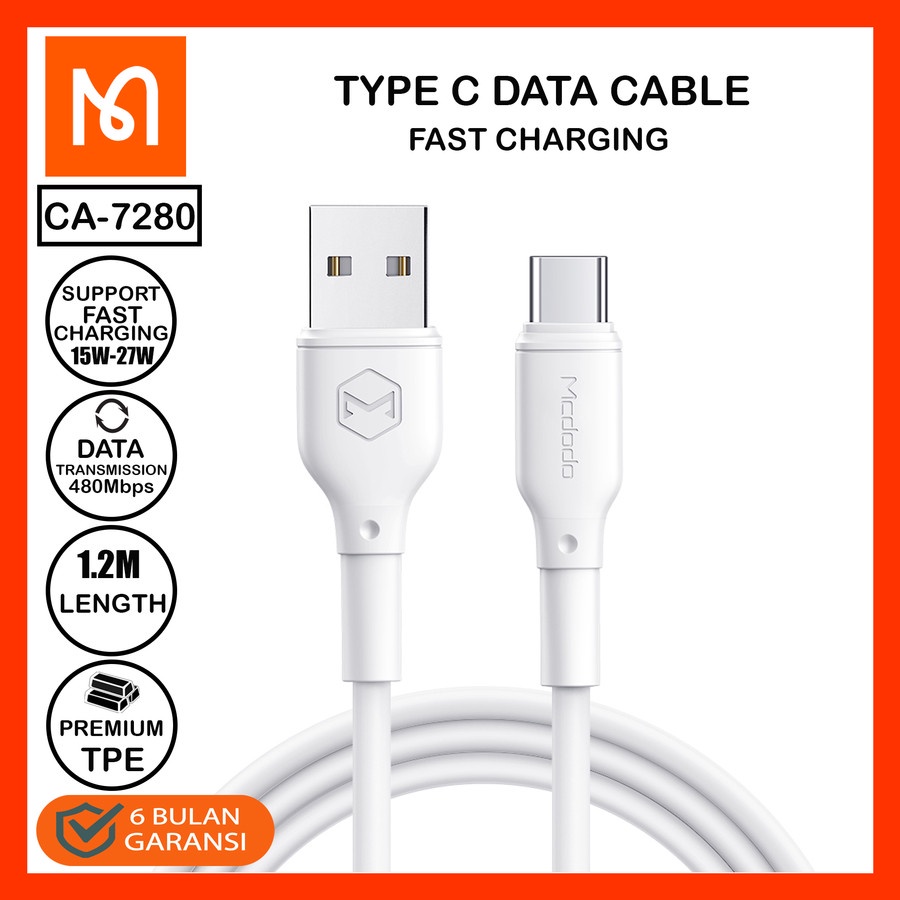 Kabel Data Type C Mcdodo CA-7280 Kabel Type C Fast Charge QC 4.0 1.2M