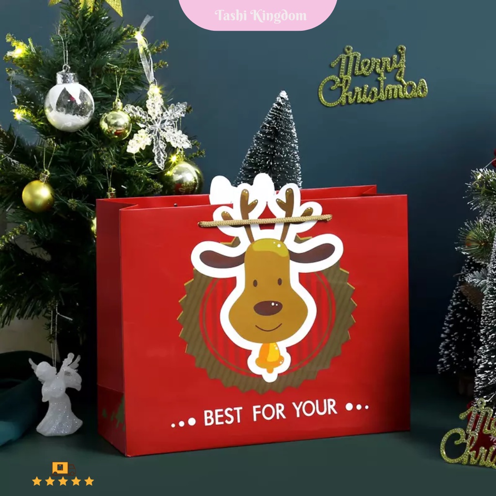 

Kantong kado Natal , Kantong Hadiah Kado Natal , Paperbag motif rudolf Kantong souvenir Natal , Paperbag christmas