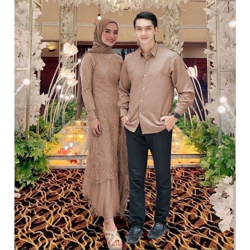 COPLE MUSLIM/ GAMIS PASANGAN/ BAJU COUPLE/ COUPLE GERALDIN/ COUPLEBRUKAT TILEDAM KEMEJA MOSCREPE/ GA