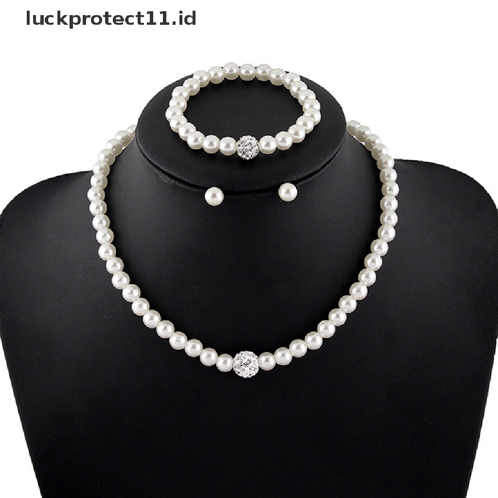 /Fashion Hot// Fashion// Set Perhiasan Mutiara Fashion Bola Mutiara Kalung Anting Gelang Set.