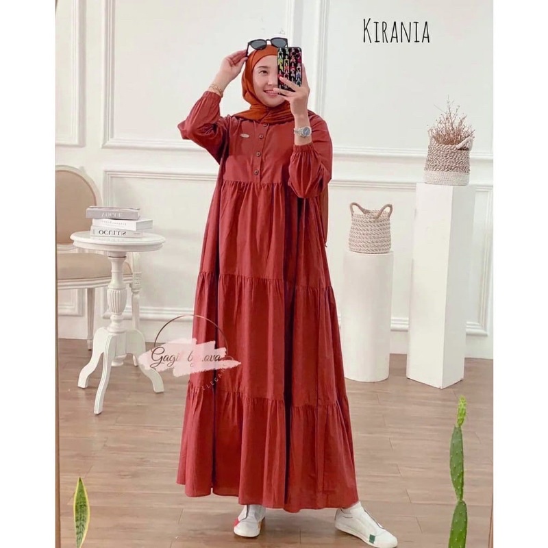 Frayabatik | Midi Dress Kirania Gamis Susun Polos Rayon Busui