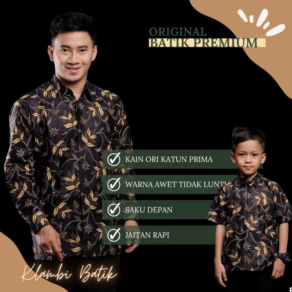 Kemeja Batik Pria Lengan Panjang Dan Pendek Couple Batik Ayah Anak Cowok Usia 3-13 Tahun